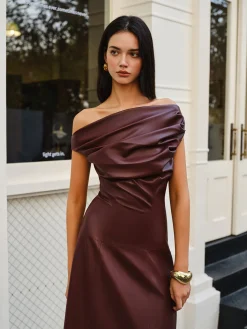 Ruched Faux Leather Strapless Dress