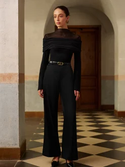 Ruched Mesh Panel Jersey Top