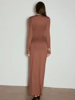 Ruched Tie-Front Jersey Long Dress