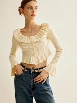 Ruffle Button Knit Top