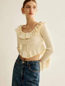 Ruffle Button Knit Top