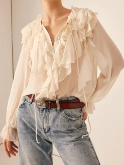 Ruffle Chiffon Breasted Thin Shirt