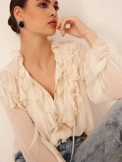 Ruffle Chiffon Breasted Thin Shirt