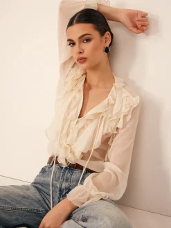 Ruffle Chiffon Breasted Thin Shirt