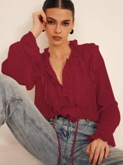 Ruffle Chiffon Breasted Thin Shirt