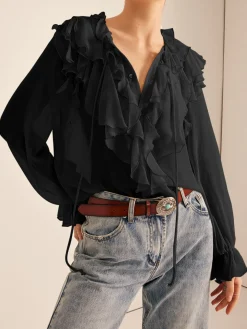 Ruffle Chiffon Breasted Thin Shirt