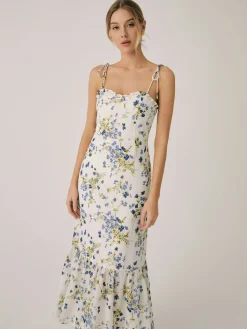 Ruffle Floral Print Cami Long Dress