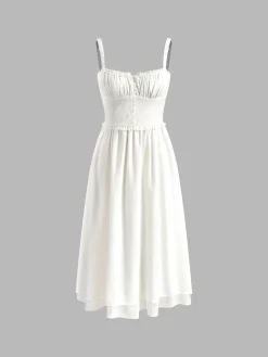 Ruffle Hem Cami Plain Midi Dress