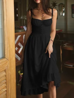 Ruffle Hem Cami Plain Midi Dress