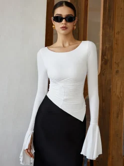 Ruffle Pleated Long Sleeve T-Shirt