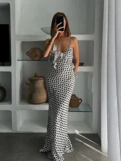 Ruffle Polka Dot Backless Cami Long Dress