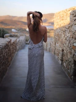 Ruffle Polka Dot Backless Cami Long Dress
