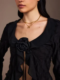 Ruffle Rosette Pleated Blouse