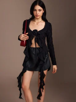 Ruffle Rosette Pleated Blouse