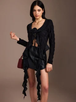 Ruffle Rosette Pleated Blouse