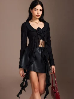 Ruffle Rosette Pleated Blouse