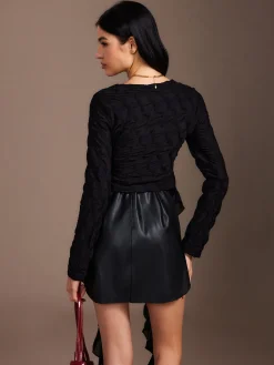Ruffle Rosette Pleated Blouse