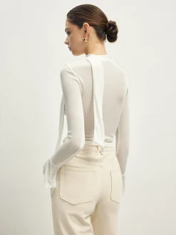 Ruffle Sheer Draped Jersey T-Shirt