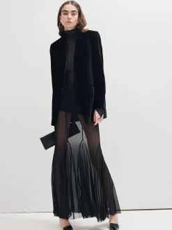 Ruffle Sheer Panel Maxi Skirt
