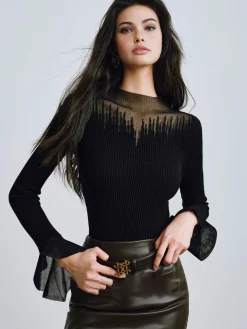 Ruffle Sleeve Thin Sweater