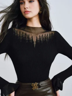 Ruffle Sleeve Thin Sweater