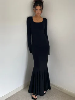 Ruffle Slim Knit Long Dress