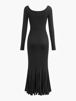 Ruffle Slim Knit Long Dress