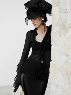 Ruffle Split Thin Shirt