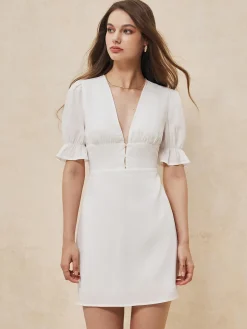 Ruffle Trim Button-Front Short Dress