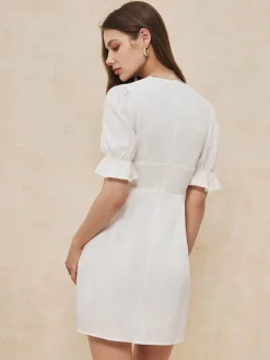 Ruffle Trim Button-Front Short Dress