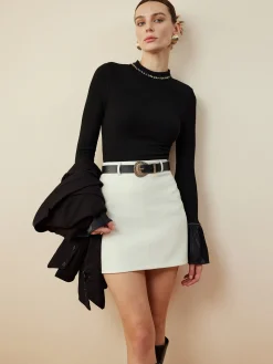 Ruffle-Cuff  Cutout Slim Blouse