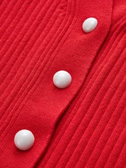Ruffled Trim Pearl Button Long Sleeve Cardigan