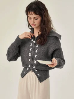 Sailor Collar Two-Way Zipper Cardigan