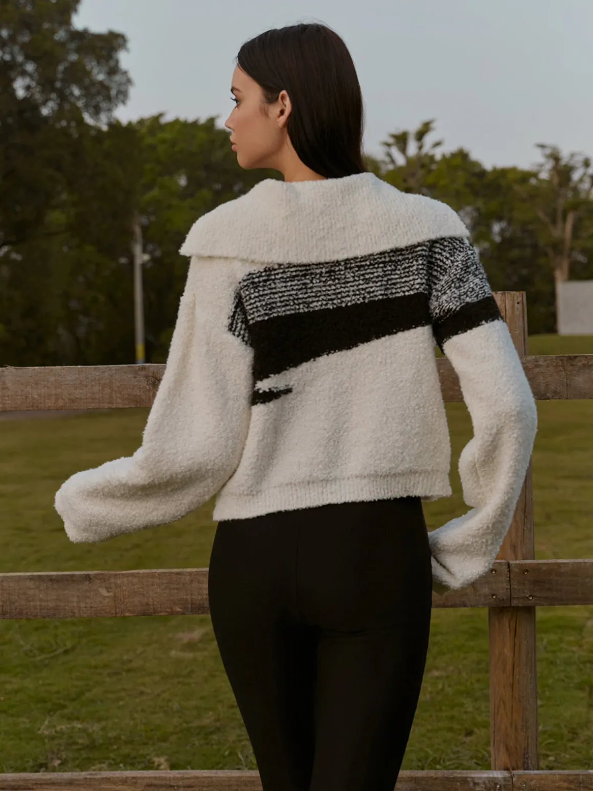 Sailor-Collar Color Block Short Sweater