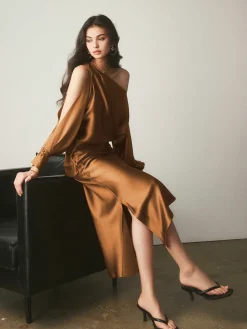 Satin Asymmetrical Split Skirt
