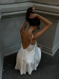 Satin Backless V-Neck Dress