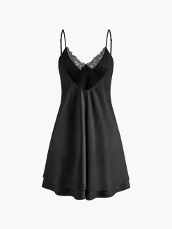 Satin Backless V-Neck Dress