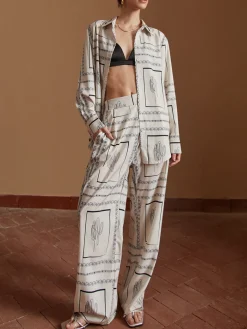 Satin Cactus Print Pants Set