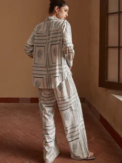 Satin Cactus Print Pants Set
