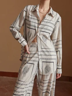 Satin Cactus Print Pants Set
