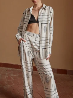 Satin Cactus Print Pants Set