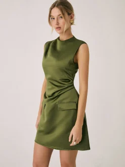 Satin Crew Neck Short Dress
