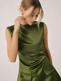 Satin Crew Neck Short Dress