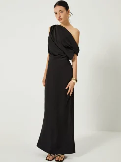 Satin One Shoulder Off Split Long Dress