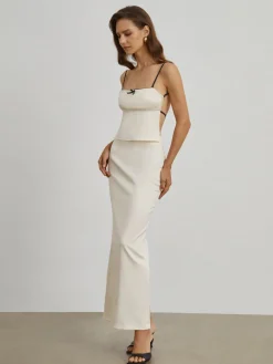 Satin Open Back Two Piece Skirt Set