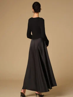 Satin Panel Jersey Long Dress