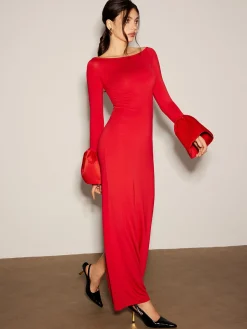 Satin Panel Jersey Split Dress