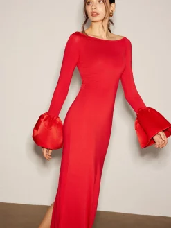 Satin Panel Jersey Split Dress