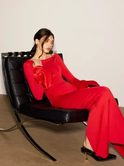 Satin Panel Jersey Split Dress