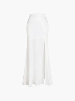 Satin Patchwork Split Maxi Skirt